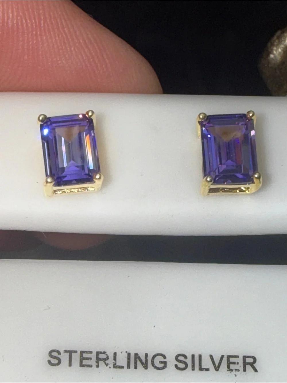 14k Gold over 925 Sterling Silver Purple Gemstone Emerald-Cut Stud Earrings NEW
